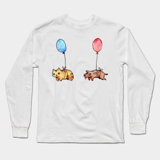 Cat and Dog Balloon Long Sleeve T-Shirt